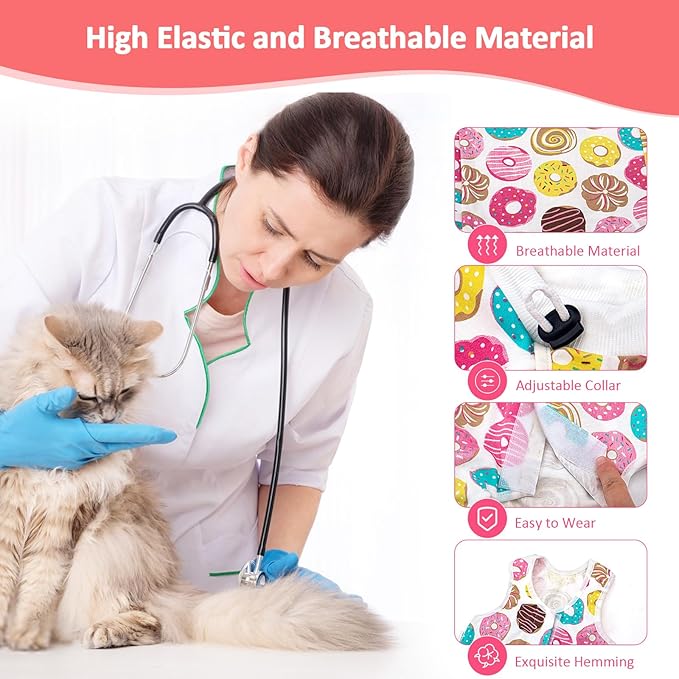2 PCS Cat Recovery Suit Female Cat Onesie for Cats After Surgery Spay Abdominal Wounds, Kitten Recovery Suit Female Breathable E-Collar Alternative Kitten Onesie Anti Licking Large