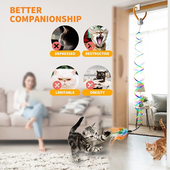 Interactive Cat Toys for Indoor Cats,Automatic Hanging Electric Cat Teaser,USB-Rechargeable,Enrichment Chase,Flying Bird Feather Mouse Wand,Safe Self Play for Bored Multi Cats Households