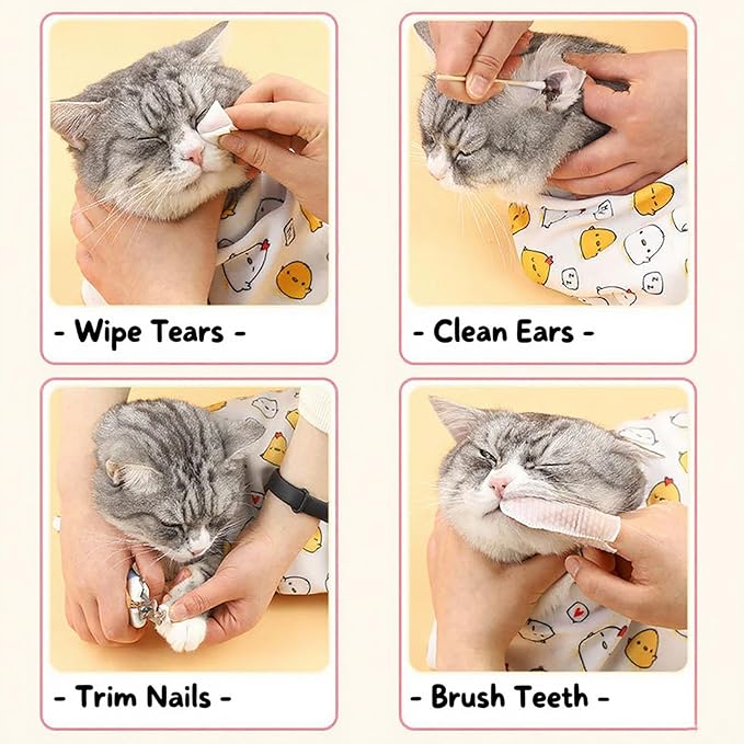 27.6'' Cat Grooming Wrap for Cutting Nails - Escape Proof Cats Restraint Wrap for Nail Clipping,Kitten Swaddle Wrap,Anti-Scratch & Anti-Bite,Easy Clipping & Care Pet Tool(L (up to 18 lbs)