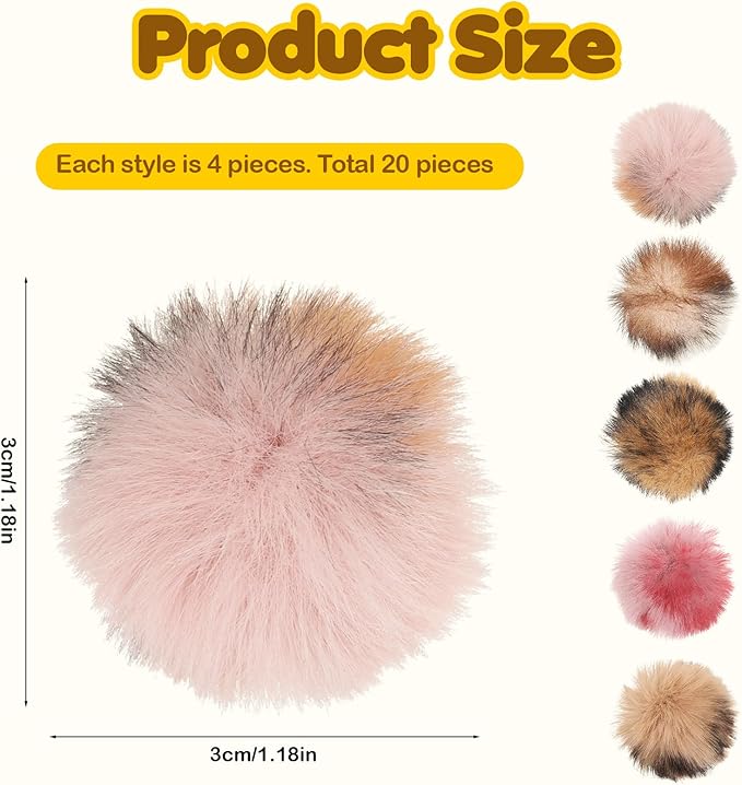 20 PCS Fuzzy Balls for Cats, 1.2 Inch Cat Toy Ball, Soft Fluffy Cat Pom Pom Balls, Artificial Faux Fur Puff Ball for Kitten Interactive Playing Exercising Chasing Indoor