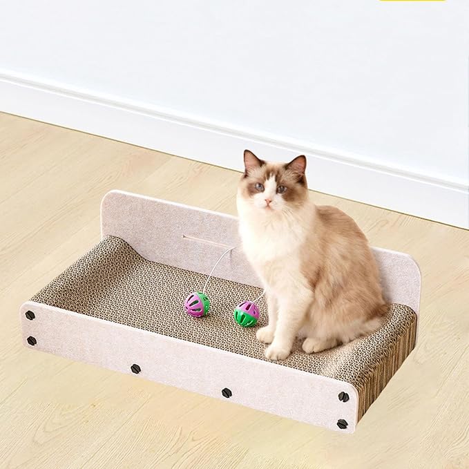 Cat Scratcher Lounge Bed Corrugated Paper Furniture Cute with Interactive Ball Accessory