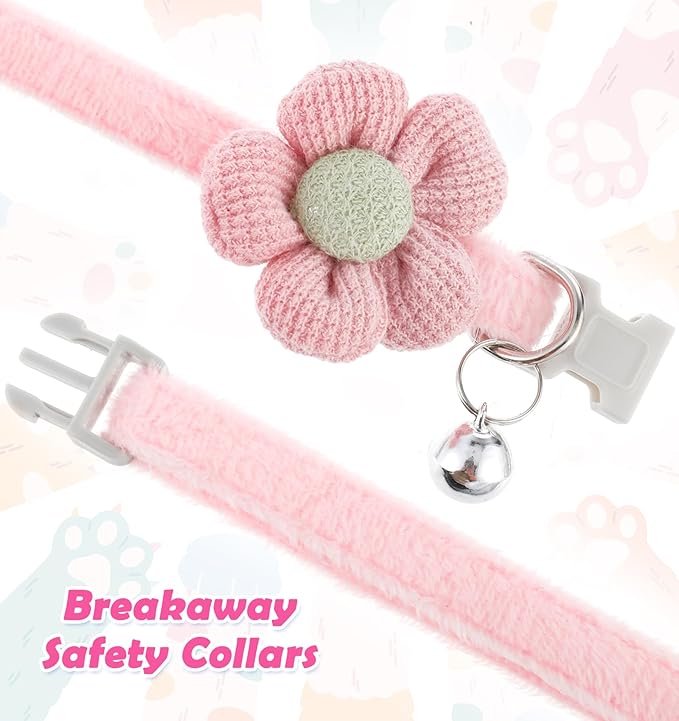 2Pcs Flower Cat Collar, Cat Collars for Girl Cats Pet Plush Flower Collars in Pink and Cream, Adjustable Safety Design for Small Dogs and Cats with Bell, Cute Puppy Accessories