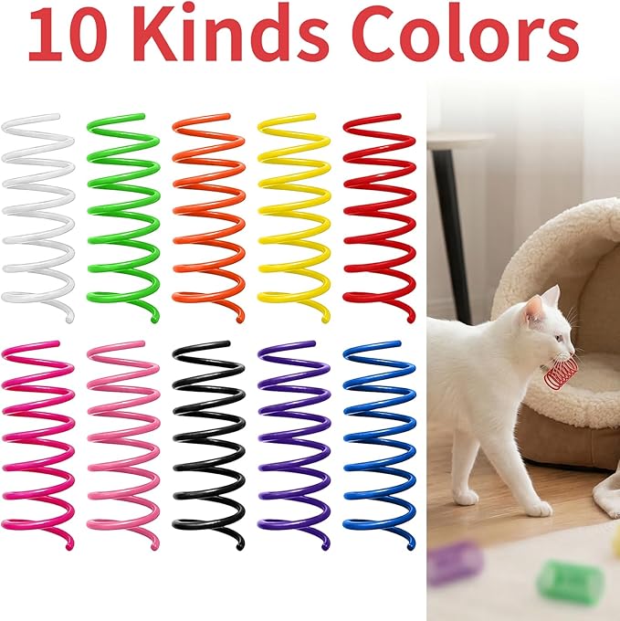 40Pcs 10 Colors Cat Spring Toys Cat Spiral Springs Cats Interactive Toys Kittens Toy Plastic Coil for Indoor Cats Swatting Self-Play Biting Hunting