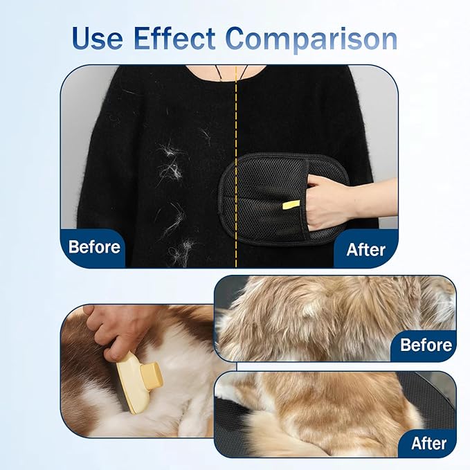 2Pcs Pet Hair Removal Glove with Pet Comb, Cat & Dog Reusable Electrostatic Pet Hair Remover Grooming Gloves for Couch,Furniture,Carpet,Car Seat