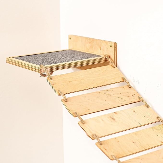 Wood Cat Bridge Cat Steps Cat Bed Wall Cat Toy Rustic Cat Tree Wall Decor Cat Lover Gift New Home Gift Cat Furniture Wall (Light, Bridge & 3 steps)