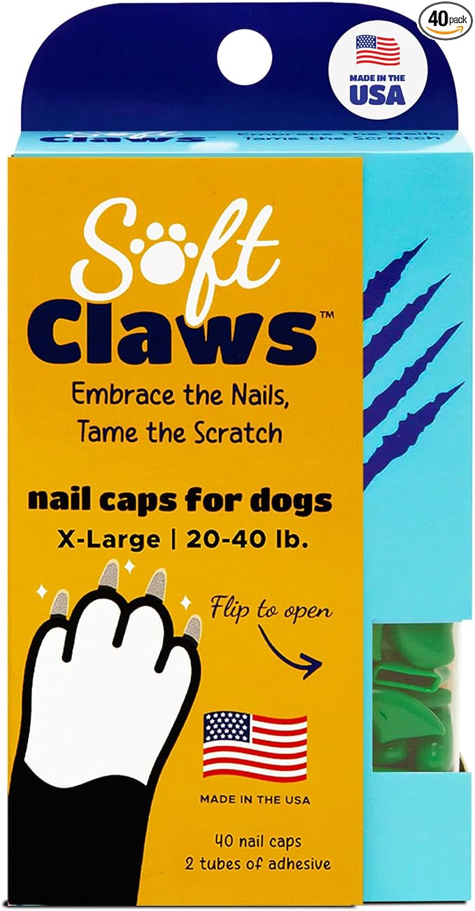 Soft Claws Dog Nail Caps, 40 X-Large Nail Caps, Made in USA - Vet Developed, Safe & Non-Toxic Easy to Apply Claw Covers | Protects Furniture & Skin, Green