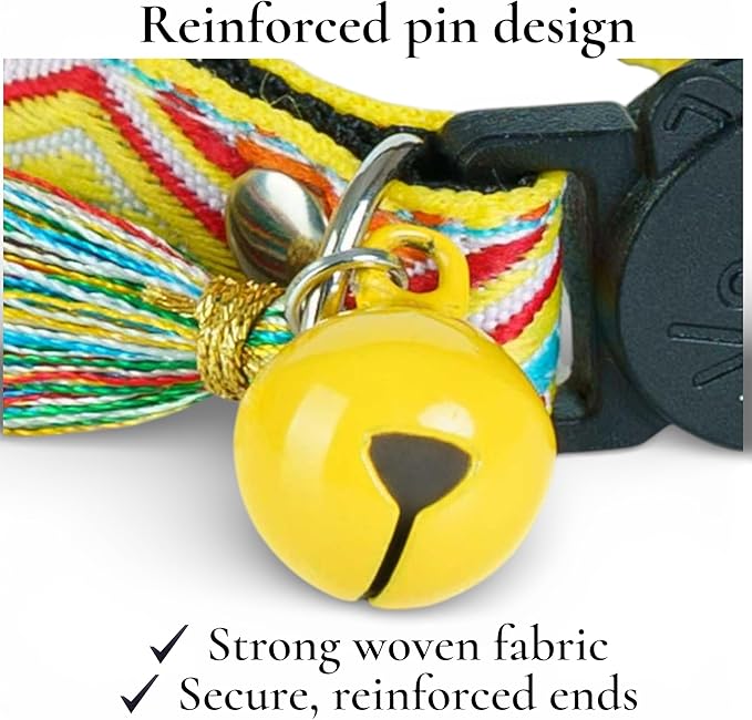 Cat Collar with AirTag Holder – Breakaway Lightweight Woven Cat Collar, Adjustable with Bell for Cats & Kittens (Spring Joy Set) | Amazegoods