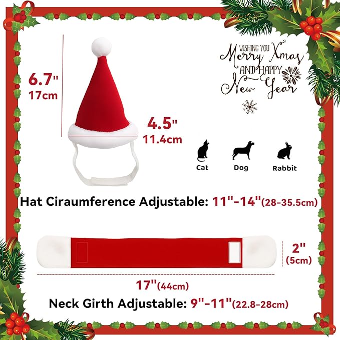 NAMSAN Christmas Cat Hats Costume, Santa Hat with Red Scarf for Cats Small Dogs, Rabbit Christmas Hat Outfit, Small Xmas Apparel for Statue Decoration