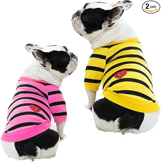 2 Pack Pet Dog Striped T-Shirt Dogs Cotton Vest Spring Summer Pet Apparel Tee Shirt for Small Medium Large Pets French Bulldog Bichon Clothes