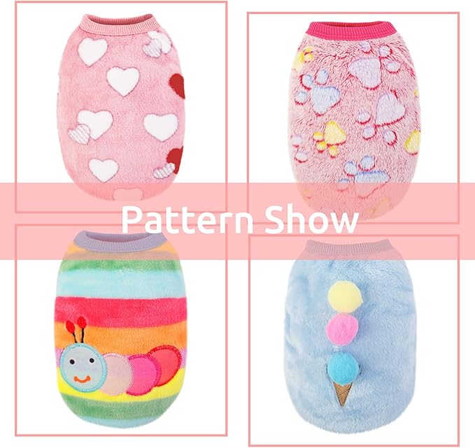 4 Pack Guinea Pig Clothes Rabbit Warm Vest Flannel Fleece Pet Costume T-Shirt for Small Animal Kitten Ferret Chihuahua Puppy (Rainbow, XX-Small)