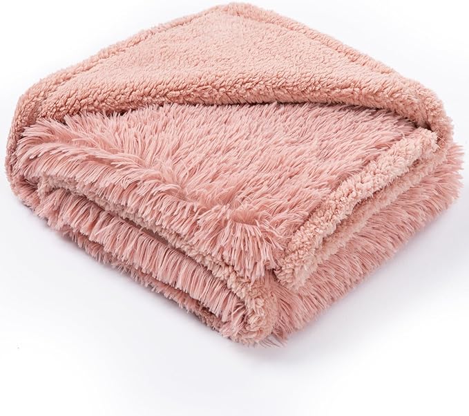 Calming Dog Blanket for Couch Waterproof Fluffy Faux Fur Pink Pet Blankets for Dogs and Cats Soft Lightweight Couches and Bed Cover Washable(Pink,M-57x40in)