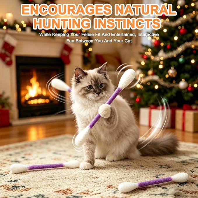 6Pack Cotton Swabs Cat Toys with Catnip,Cat Cotton Swab Toy,Giant Kitten Chew Sticks,Qtip Cat Toy,Durable Dental Teething Ropes, Big Interactive Felt Kitty Kicker Play Lover Gift Accessories (Orange)