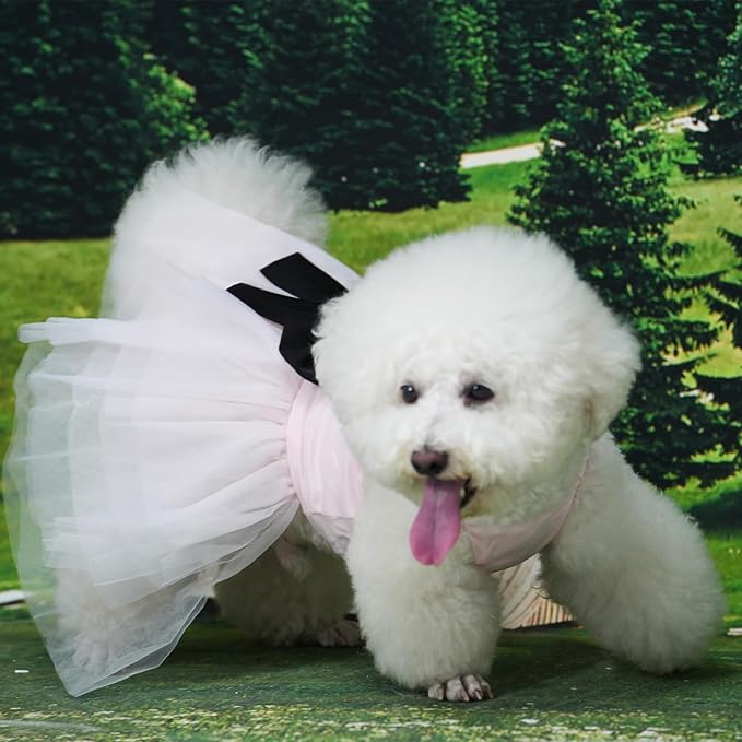 Dog Dress,Pet Wedding Dress Princess Formal Tutu Skirt with Bowknot,Puppy Birthday Party Outfit Apparel Girl for Small Dogs Cats (Pink, Small)