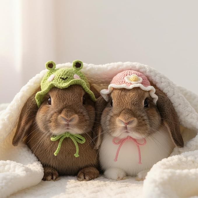Nogeqi 2 Pcs Cat Hats for Cats Only, Cute Frog Cat Hats, Knitted Hat for Cat, Birthday Party Puppy Hat for Small Pets(Frog Flower)