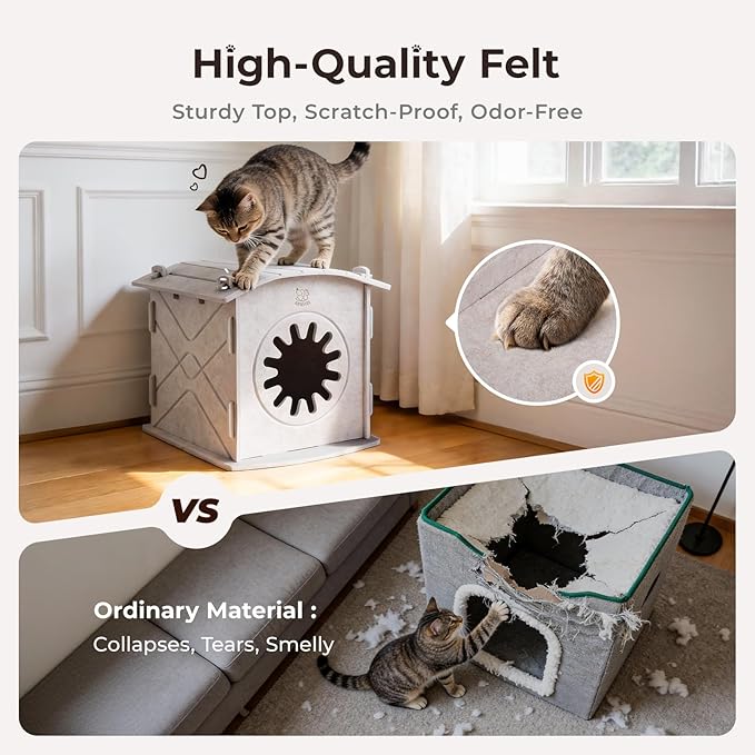 Cat Houses for Indoor Cats: Felt Cat House Cave Cathouse, Scratch-Resistant Warm Insulated Covered, Hideaway Tent for Anxiety Relief Gift