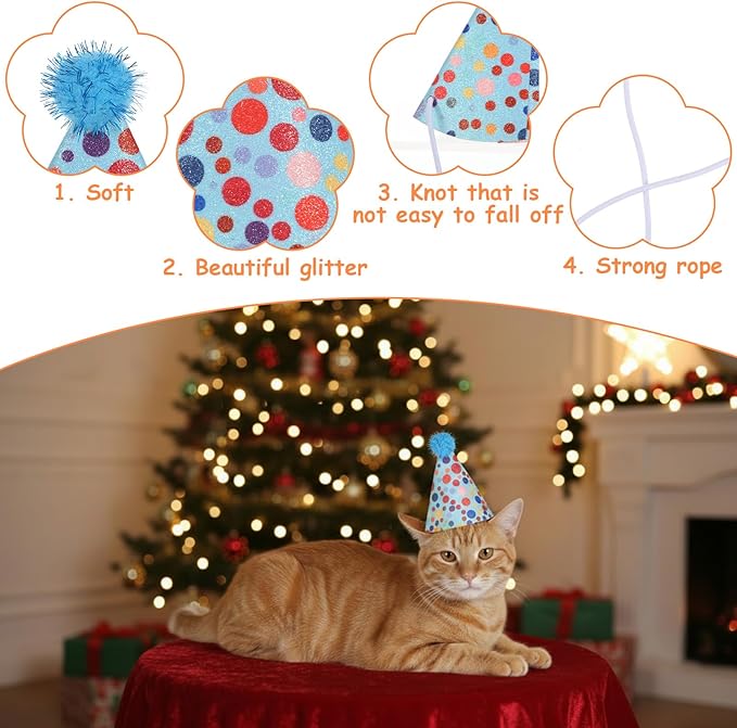 6 PCS Cat Birthday Hat Mini Party Hats for Stuffed Animals Mini Birthday Hats for Kittens Cats Dogs Rabbits Small Animals