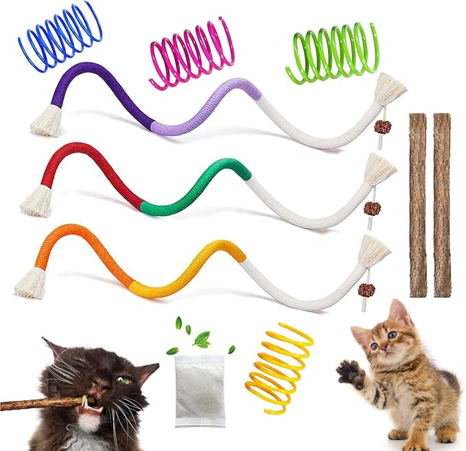 Cat Toys Chew Ropes, Silvervine Sticks Catnip Rope Toys with Refillable Natural Catnip for Cats Dental Care, Safe Teeth Cleaning Toy for Indoor Cat Kitty Kicker Toy Interactive Catnip Kitty Toys