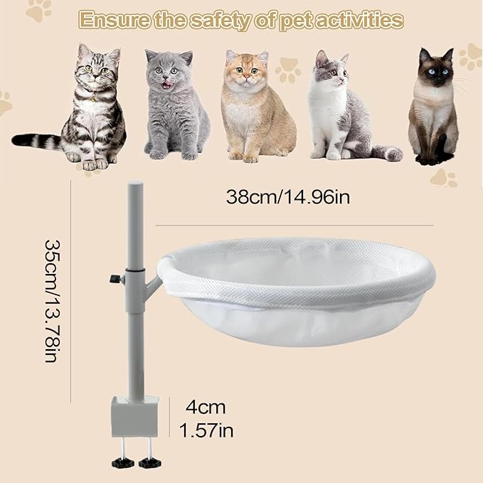 Desk Cat Bed Hammock, 360 Rotating Cat Nest Seat, Space Saving Pet Bed Mounted On Table with Washable Cushion Cover, Modern Cats Furniture for Home Office Setup Desktop Use