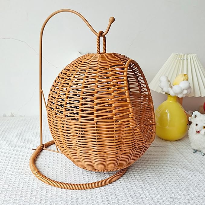 Imitation Rattan Cats Basket Hanging Hammock Bed for Small Space Comfortable Small Cats Nest for Indoor