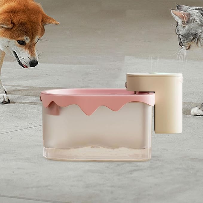 predolo Cat Water with Multi Layer, Low Noise Compact Automatic Water Dispenser Pet Watering Bowl for Puppy Kitten, Pink