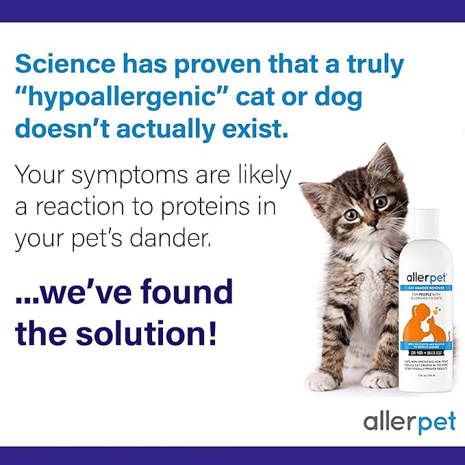 Allerpet Cat Dander Remover w/Free Applicator Mitt & Sprayer - Effective Cat Dander Reduction - Anti Allergen Solution Made in USA - 2 Pack (12oz)