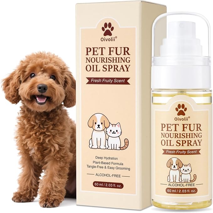 Dog & Cat Fur Oil & Coat Conditioning Spray – Leave-In Detangler & Conditioner Reduces Shedding with Coconut & Jojoba Oil – Natural,Alcohol-Free – Soft, Shiny Fur for Doodles, Poodles & Toy Breeds