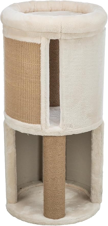Trixie Giorgia Cat Tower, Combo Plush & Jute Covered Surfaces, Scratching Posts, Indoor Cat Condo with Padded Bed, Beige, 15.7" x 15.7" x 32.3"