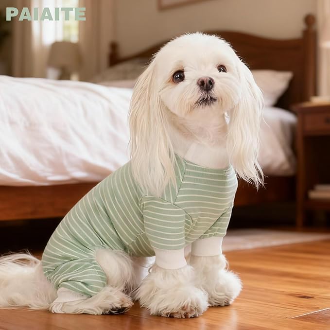 Paiaite Black Striped Dog Pajamas: 4-Legged Cotton Stretchable Jumpsuit Pjs - Lightweight Cozy Puppy Onesie Clothes, Comfortable Pet Sleepwear for Hair Shedding Coverage S