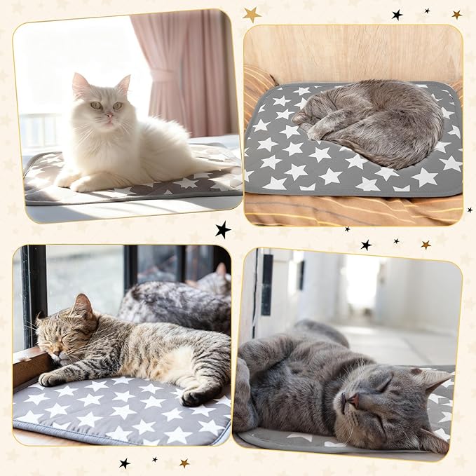 2 Pack Self Warming Cat Bed Pad Mat Endothermic Color Changing Pet Mat Self Heating Cat Pads Warm Thermal Pet Pads with Non-Slip Bottom and Star for Outdoor Indoor Cats & Small Dogs
