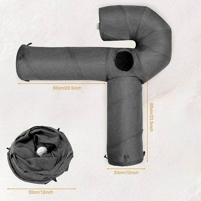 Ownpets Cat Tunnel 12 Inches in Diameter Larger Pet Tunnel Tube with Plush Ball & Feather Toy, U-Shaped Cat Play Tunnel for Big Cat, Puppy and Rabbits