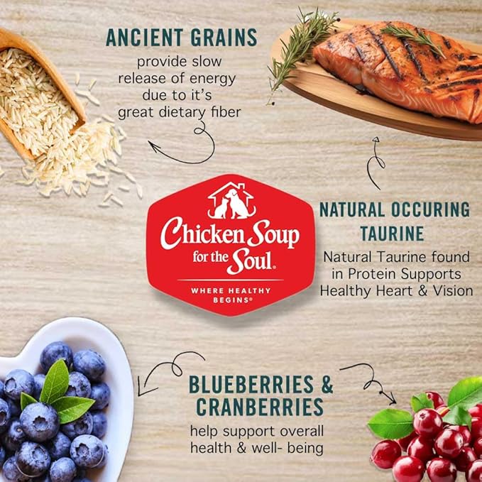 Chicken Soup for the Soul All Natural Premium Adult Dry Cat Food, Real Meat First Ingredient, No By-Products, Supports Heart, Gut & Immune Health, Salmon & Brown Rice, 4.5lb