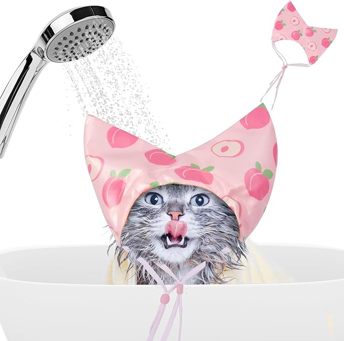 Nanaki Adjustable Cat Shower Cap-Waterproof Sphynx Shower Cap for Cats and Small Dogs Kitten Puppy, Reusable Pet Ear Protection Ear Covers for Bath Grooming Ear Drops Guard
