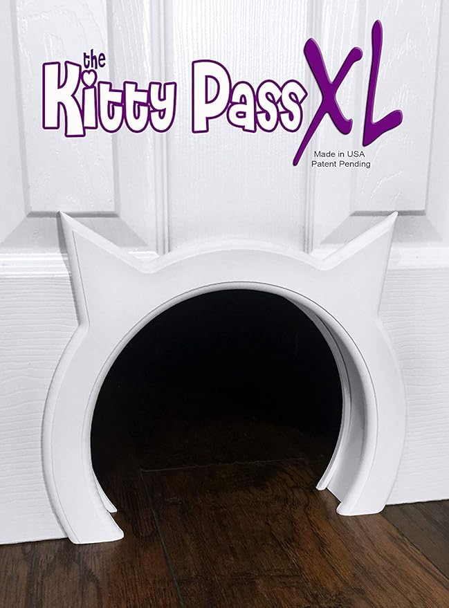 The Kitty Pass XL Cat Door for Interior Door - Cat Hole Kitty Door for Hidden Litter Box - Pet Door for Cats up to 30 lbs - Semi Gloss White Extra Large Cat Door Interior Door