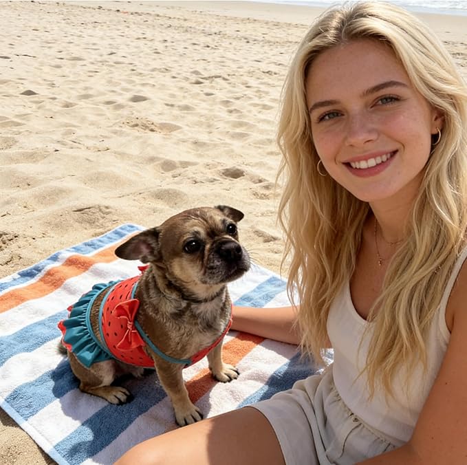 Funny Dog Swimwear Bikini Summer Dog Clothes Beach Swimsuit Puppy Bathing Suit Puppy Vest Cooling Pet Shirt for Small Dogs, Cat Apparel (Watermelon, X-Small)