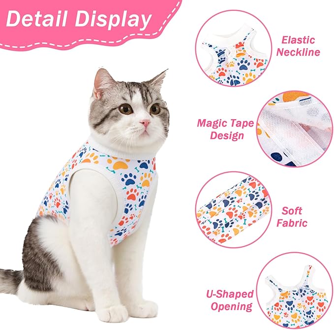 Coppthinktu Cat Recovery Suit Female Cats Onesie for Cats, Breathable Cat Surgery Suit for Surgical Abdominal Wounds Skin Diseases, Cute Kitten Spay Recovery Suit E-Collar Alternative Anti Licking