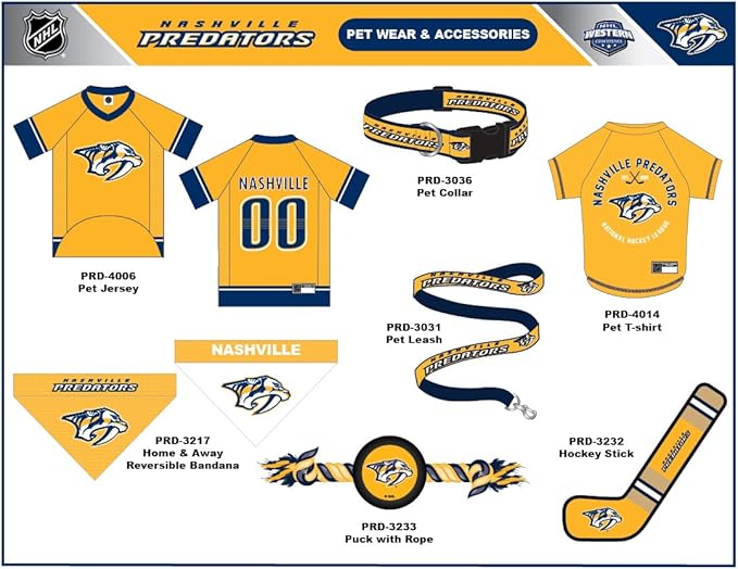 Pets First NHL Nashville Predators Jersey for Dogs & Cats, Large. - Let Your Pet Be A Real NHL Fan!