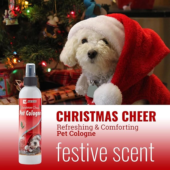 Kenic Christmas Cheer Pet Cologne, Long Lasting Limited Edition Sweet Holiday Treat Scented Dog & Cat Deodorizing Spray, Freshens, Neutralizes and Shines Coat Between Baths, Made in USA