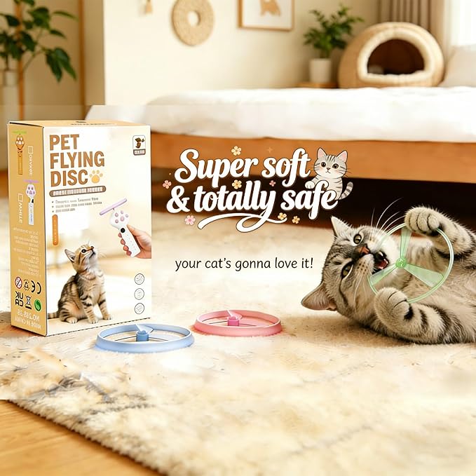 Cat Fetch Toy Launcher with 10 Soft & Flexible Discs, Cat Toys for Indoor Cats, LED Glowing Launcher, Electric Interactive Kitten Toy for Hunting & Exercise, USB Rechargeable