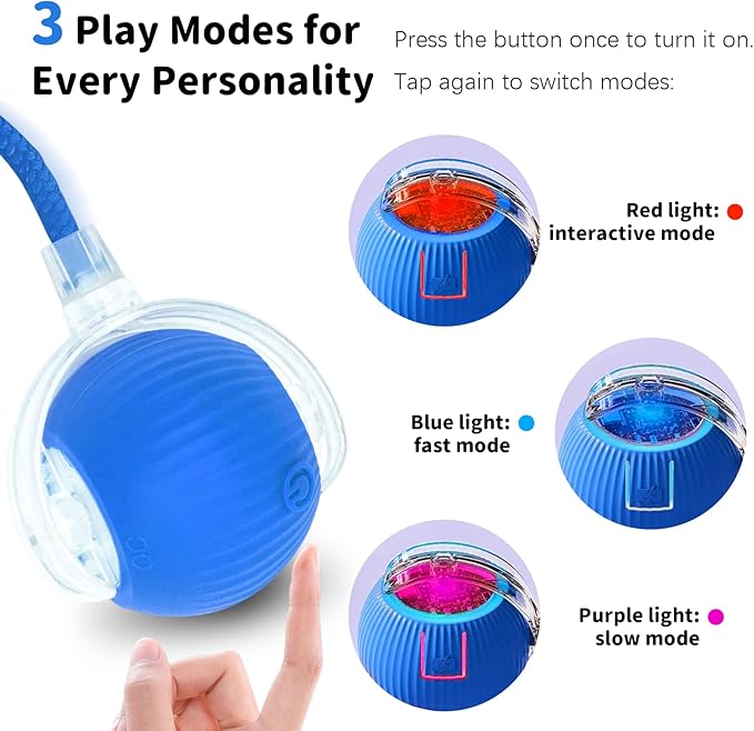Interactive Cat Toys for Indoor Cats Smart Automatic Ball Rolling for Bored Kitten Pet Upgraded Speedy Moving Chase Dogs Toy Mothers Day Gifts Blue