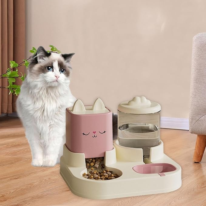 Automatic Cat Feeder Waterer Food Feeder Removable Double Bowl Pet Water Food Bowl with Water Dispenser for Laundry Rooms
