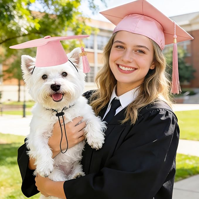 JULMELON Pet Graduation Caps with 2026 Pink Tassels, Dog and Cats Graduation Pink Hats Adjustable Mini Graduation Caps for AKC Graduation Photo Props Holiday Costume Accessories