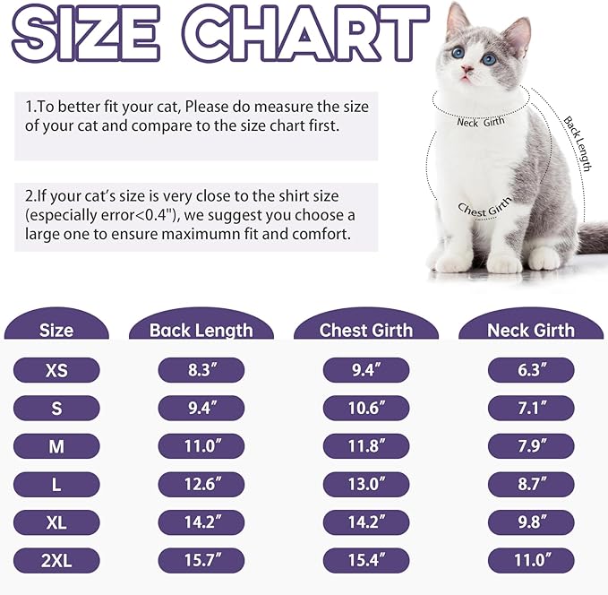 QBLEEV Sticky Hair Cat Clothes, Soft Cat Pajamas for Cats Only, Prevent Lost Fur Kitten Sweater Onesie, Stretchy Recovery Suit for Female Male Cats After Surgery Daily Wear, Purple, S