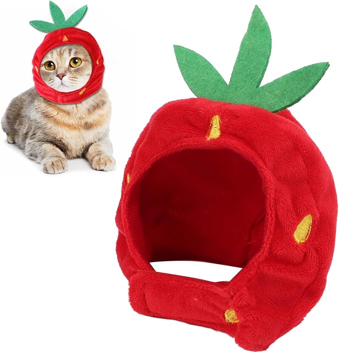 Pet Costume Hat, Cute Cat Hat, Strawberry Pet Hat, Strawberry Cat Hat Adjustable Comfortable Pet Costume Decoration Headgear