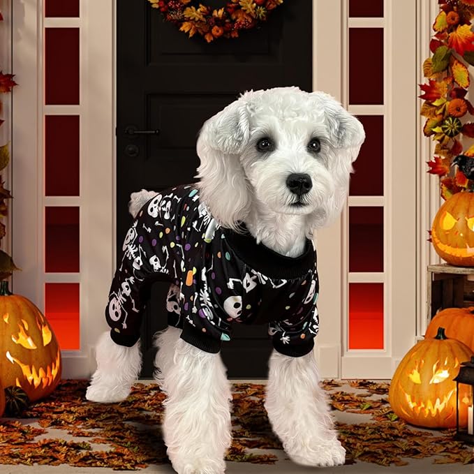 XPUDAC Dog Halloween Pajamas for Small Medium Dogs Skull Costume Soft Puppy Clothes Pet Outfit cat Jumpsuits, X-Small