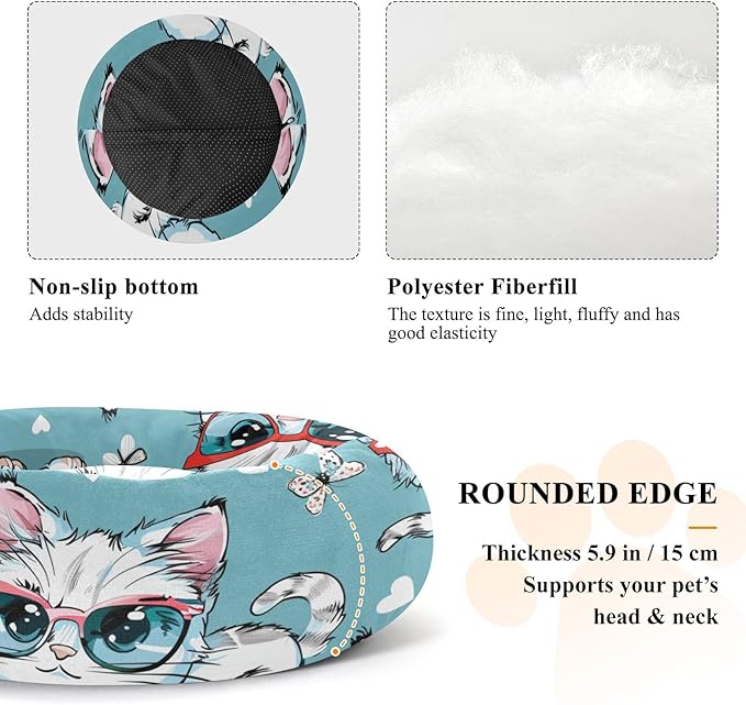 Cartoon Kitty Glasses Warm Soft Cat Beds Cat Calming Bed Extra Small Size Pet Sleeping Beds and Dog Furniture