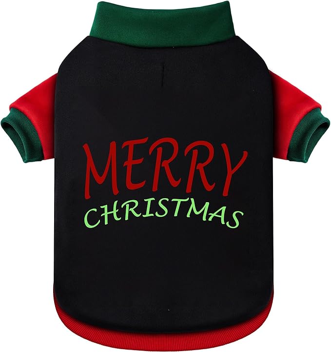 Ugly Christmas Dog Sweater – Soft & Warm Turtleneck Dog Outfit with Leash Hole, Cold-Weather Coat for Dogs & Cats, Perfect for Christmas (Black+Red+Green, X-Small)