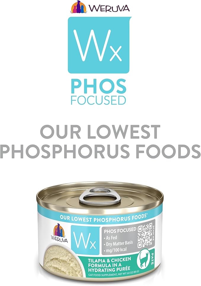 Weruva Wx Phos Focused Tilapia & Chicken Formula in a Hydrating Purée, 3oz Can, Pack of 12