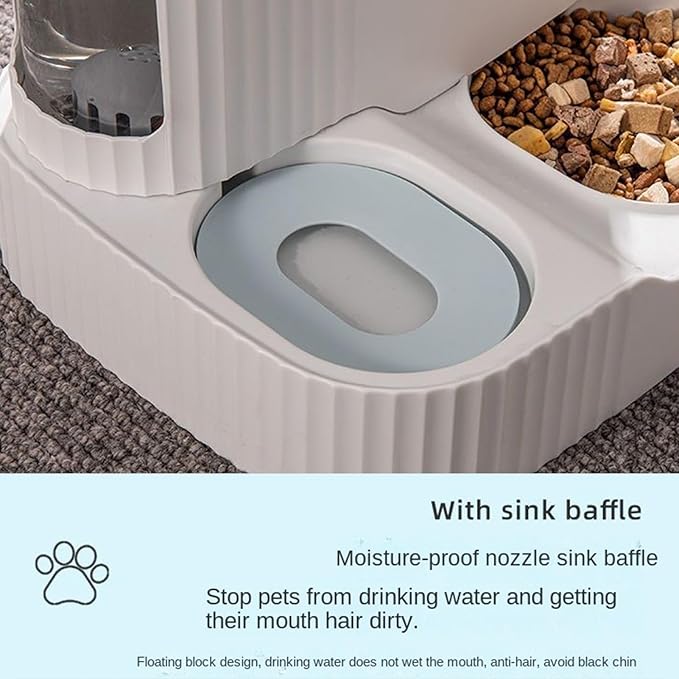 Cat Food and Water Dispenser Set - 2 in 1 Puppy Water Feeder,3L Detachable Automatic Cat Food Dispenser - for Kitten Puppy Home Indoor Vacation Feeding Watering