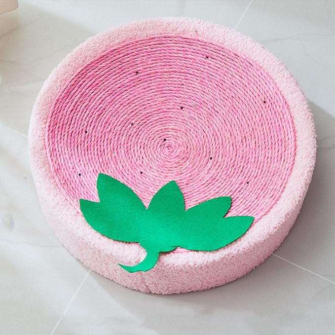 Cat Scratcher Bed Round Sisal Cat Scratcher Cardboard Cat Scratcher Lounge Bed Cat Scratcher Bowl Nest with Cartoon Pattern for Couch Carpets Sofas Protector (Strawberry)