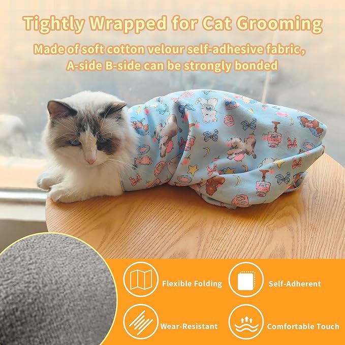 Cat Wrap for Cutting Nails Gentle Wrapped Cat Swaddle Cat Grooming Wrap Comfortable Wrap Prevents Cat Resistance Cat Burrito Wrap Cat Grooming Supplies for Nail Trimming(22x22in)